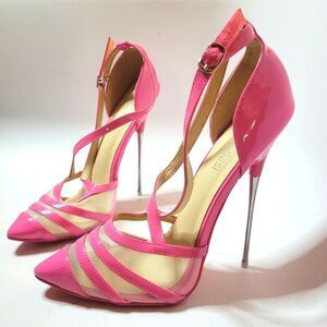 Pink Strappy Pointed-Toe Stiletto Heels